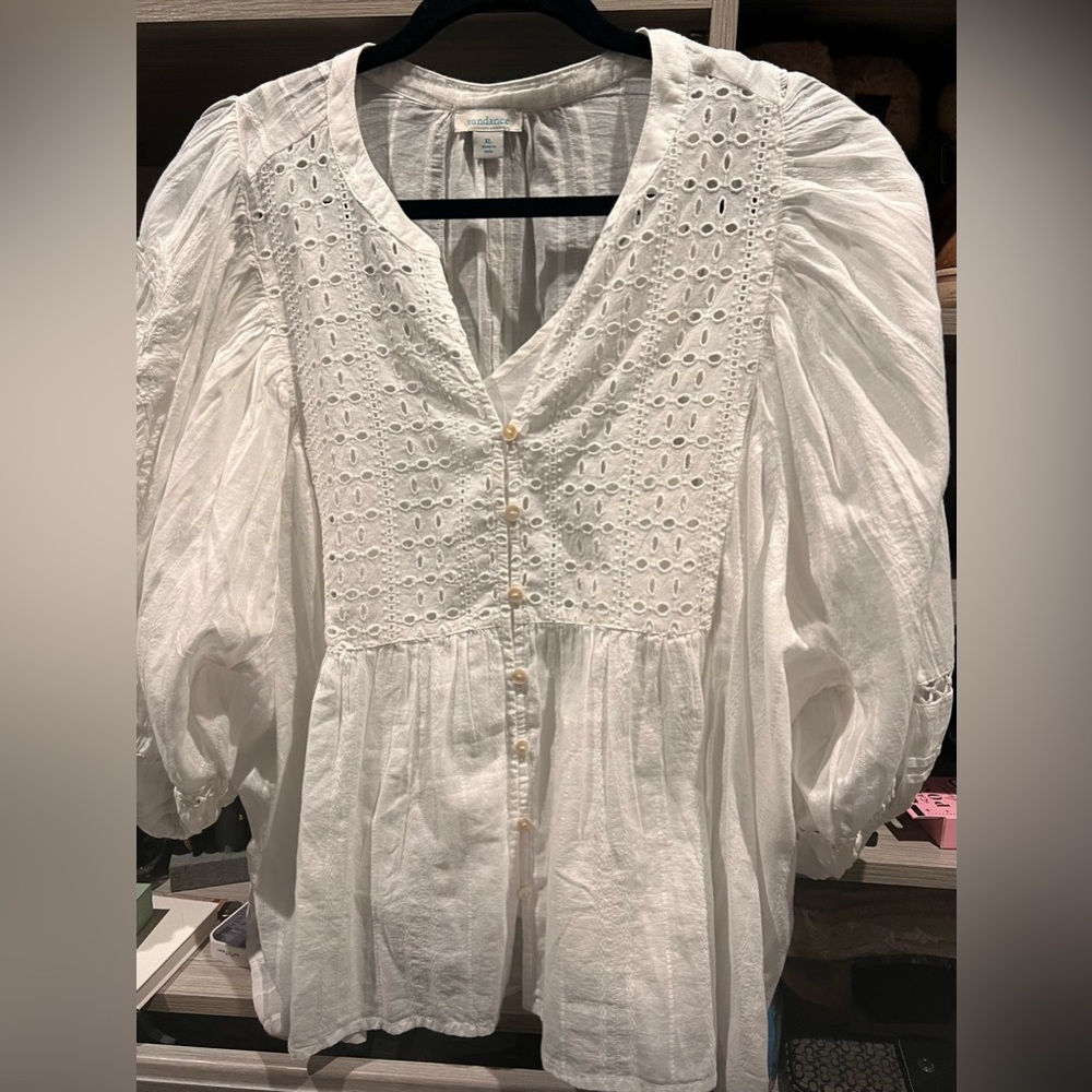 Sundance Catalog White, Women’s Peasant Blouse in XL